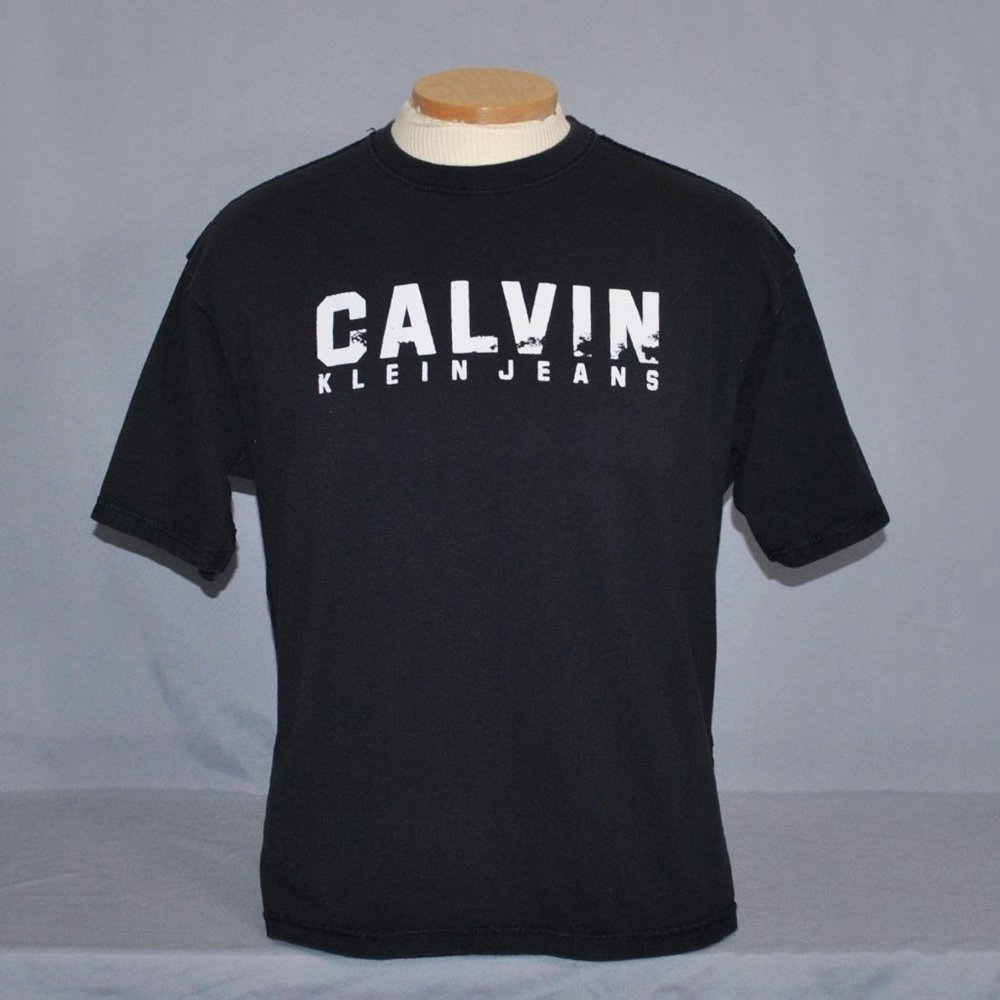 Vintage Calvin Klein Jeans Shirt Size Medium Spell Out Logo Tee - Picture 1 of 7